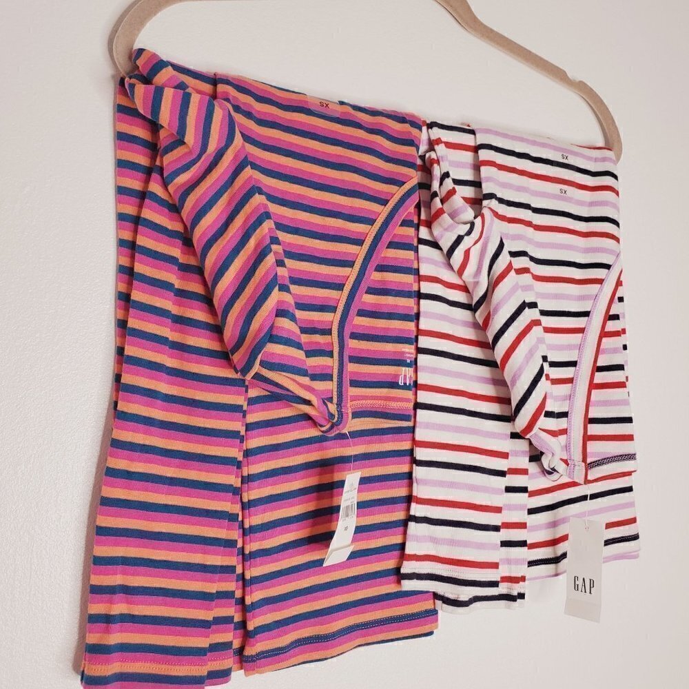 2 Piece Gap Soft Cozy Jersey Striped Long Sleeve T-Shirt Shirt Top Women Size XS